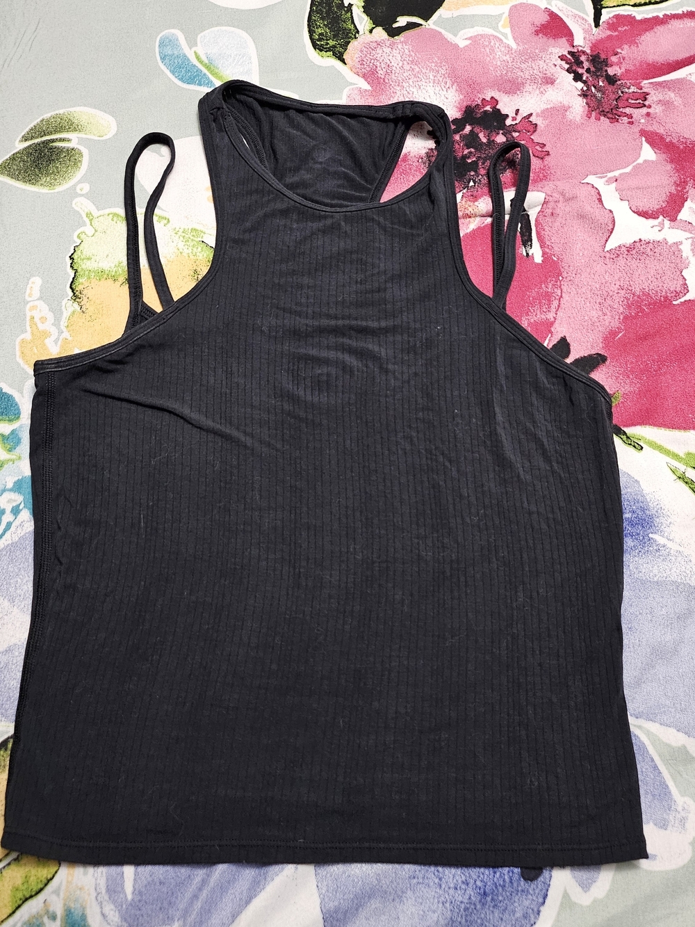 lululemon athletica Black Ribbed High Neck Tank - Double Strap
